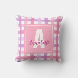 Roze Paarse pastel Modern Gingham Monogram Kussen