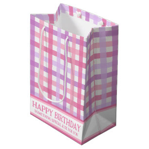 Roze Paarse pastel Modern Gingham Pattern Medium Cadeauzakje