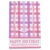 Roze Paarse pastel Modern Gingham Pattern Medium Cadeauzakje (Voorkant)