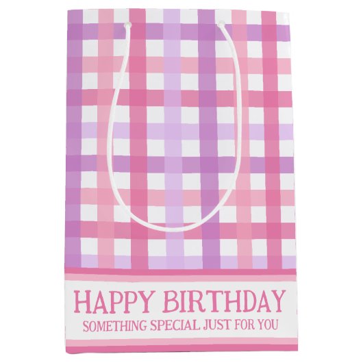 Roze Paarse pastel Modern Gingham Pattern Medium Cadeauzakje (Voorkant)