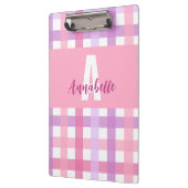 Roze Paarse pastel Monogram Gingham Pattern Klembord (Links)