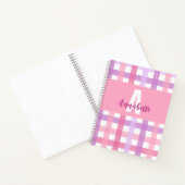 Roze Paarse pastel Monogram Gingham Pattern Notitieboek (Binnen)