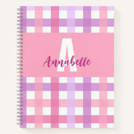Roze Paarse pastel Monogram Gingham Pattern Notitieboek