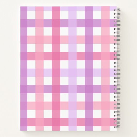 Roze Paarse pastel Monogram Gingham Pattern Notitieboek (Achterkant)