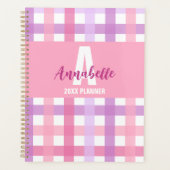 Roze Paarse pastel Monogram Gingham Pattern Planner (Voorkant)