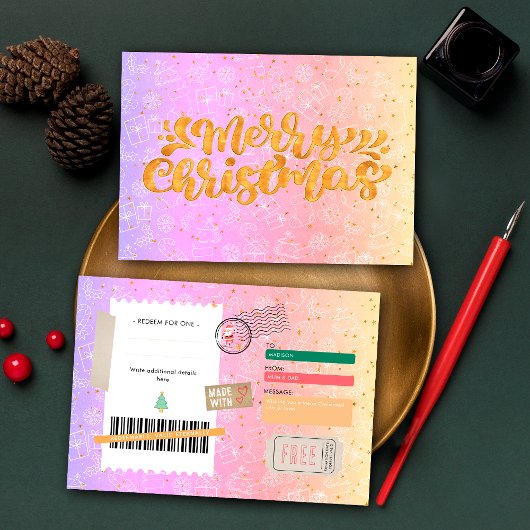 Roze Paarse Patroon Kerst Ticket Cadeaubon