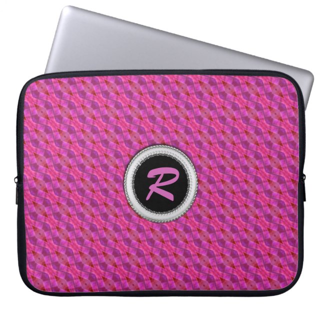 Roze Paarse Patroonmonogram 10-in tablet Notitiebo Laptop Sleeve (Voorkant)