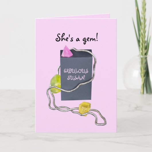 Roze paarse Personalize SHE'S A GEM BIRTHDAY Bedankkaart (Voorkant)