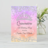 Roze Paarse perzik Silver Quinceanera 15e verjaard Kaart (Staand voorkant)