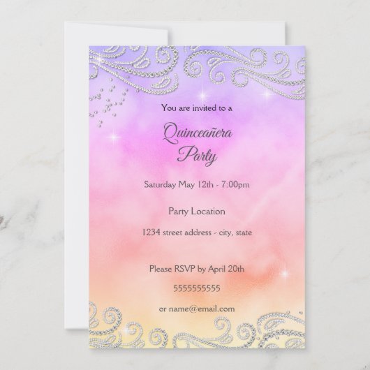 Roze Paarse perzik Silver Quinceanera 15e verjaard Kaart (Achterkant)