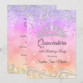 Roze Paarse perzik Silver Quinceanera 15e verjaard Kaart (Voorkant / Achterkant)