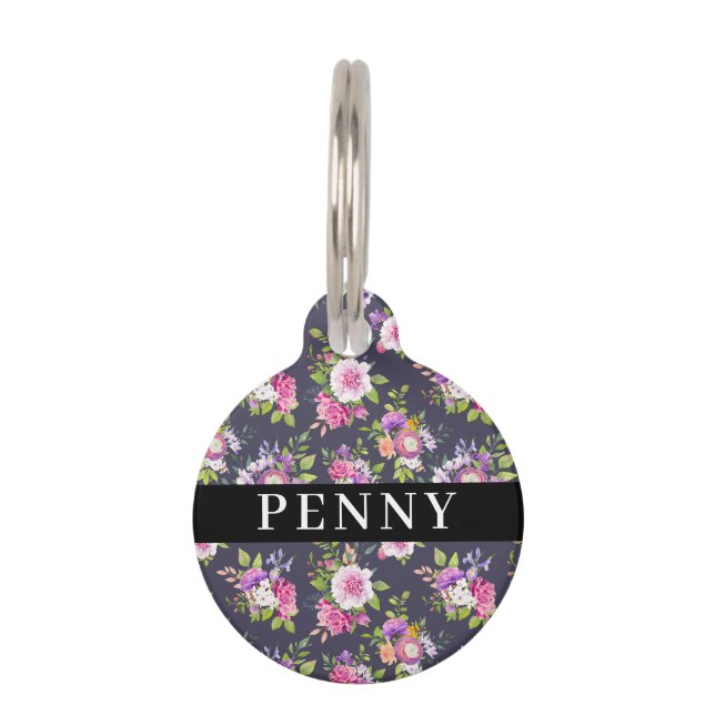 Roze & Paarse pioenen bloemboeket Huisdierpenning (Voorkant)