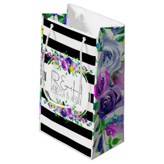 Roze & Paarse pioenen met zwarte & witte streep Klein Cadeauzakje