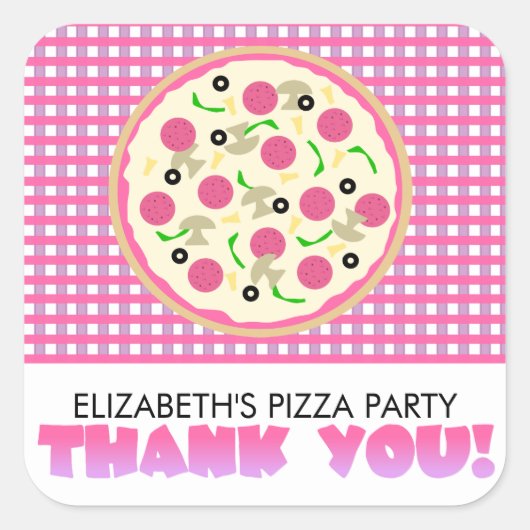 Roze Paarse Pizza Party Dank u voor Stickers (Voorkant)