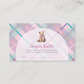 Roze Paarse Plaid Teddy Bear Luier Raffle Ticket Informatiekaartje (Voorkant)