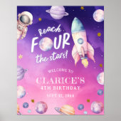 Roze Paarse Planeet Ruimte Meisje Geboorte Welkom  Poster (Voorkant)