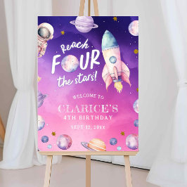 Roze Paarse Planeet Ruimte Meisje Geboorte Welkom  Poster