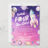 Roze Paarse Planeet Space Girl's 4e verjaardag Kaart (Voorkant)