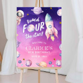 Roze Paarse Planeet Space Girl's Geboorte Welkom T Poster