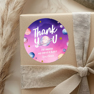 Roze Paarse Planeet Verjaardag Bedankt Stickers