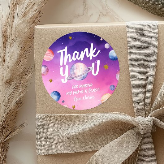 Roze Paarse Planeet Verjaardag Bedankt Stickers