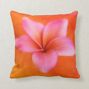 Roze Paarse Plumeria Flower Oranje Background Kussen