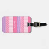 Roze Paarse poka Dots Stripes Hearts Patroon Bagagelabel (Voorkant horizontaal)