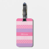Roze Paarse poka Dots Stripes Hearts Patroon Bagagelabel (Achterkant verticaal)