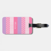 Roze Paarse poka Dots Stripes Hearts Patroon Bagagelabel (Achterkant horizontaal)
