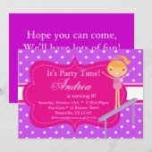 Roze Paarse polka dot Birthday Party Invitation Kaart (Voorkant / Achterkant)