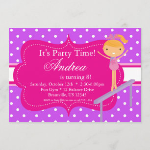 Roze Paarse polka dot Birthday Party Invitation Kaart