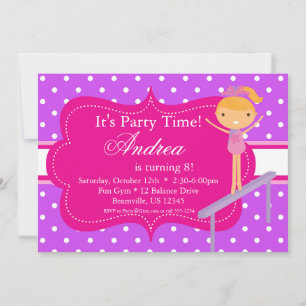 Roze Paarse polka dot Birthday Party Invitation Kaart