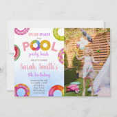 Roze Paarse Pool Birthday-uitnodigingen met foto Kaart (Voorkant)