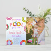 Roze Paarse Pool Birthday-uitnodigingen met foto Kaart (Staand voorkant)