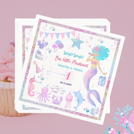 Roze Paarse Pool Party 1e Meisjes Zeemeermin Verja Servet