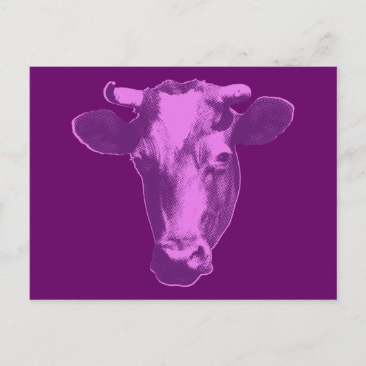 Roze & Paarse Pop Art Koe Briefkaart (Voorkant)