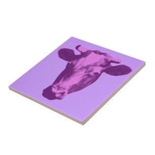 Roze & Paarse Pop Art Koe Tegeltje