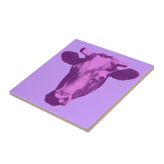 Roze & Paarse Pop Art Koe Tegeltje (Zijkant)