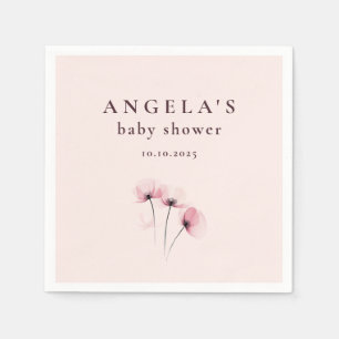 Roze & Paarse Poppy Floral Baby shower Servet