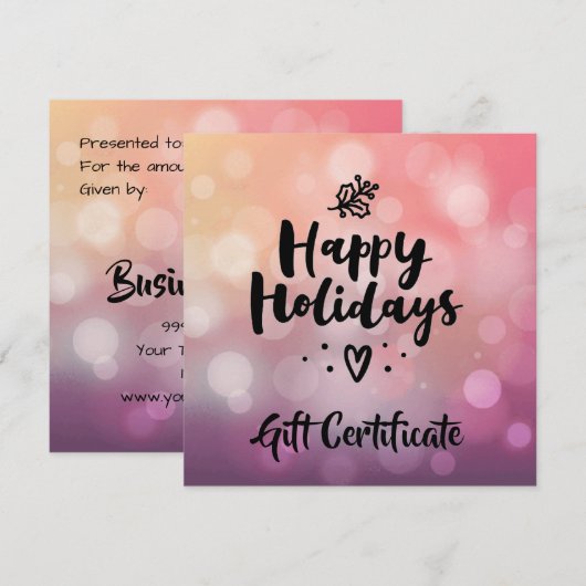 Roze Paarse Prettige feestdagen Cadeaubon (Voorkant / Achterkant)