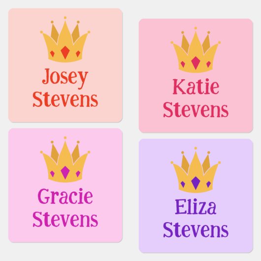 Roze & Paarse Princess Crown Girly Naam toevoegen Labels (Groep)