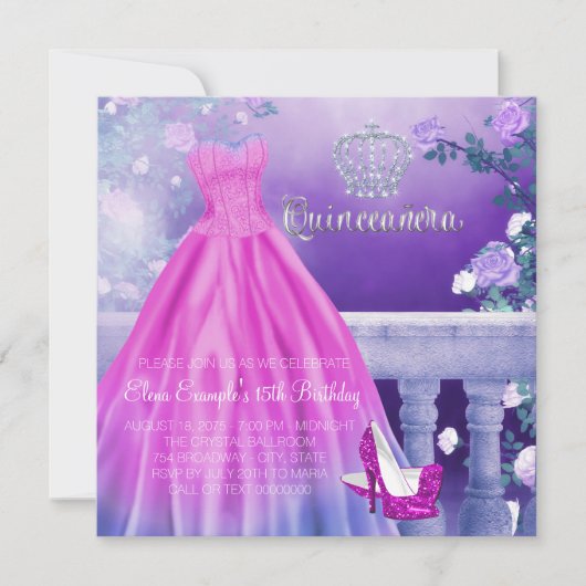 Roze Paarse Princess Quinceanera Kaart (Voorkant)