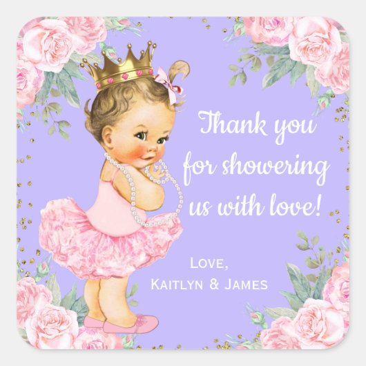 Roze Paarse Prinses Baby shower Favor Stickers (Voorkant)