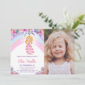 Roze Paarse Prinses Verjaardagsuitnodigingen w Fot Kaart (Staand voorkant)