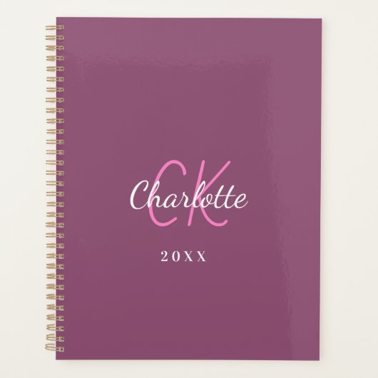 Roze paarse pruim monogram initialen naam 2026 planner (Voorkant)