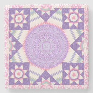Roze Paarse Quilt Block Pattern Art Onderzetter