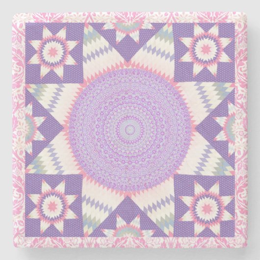 Roze Paarse Quilt Block Pattern Art Onderzetter (Voorkant)