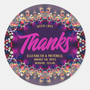 Roze Paarse Regenboog Juwelen Fractal Kant Dankjew Ronde Sticker