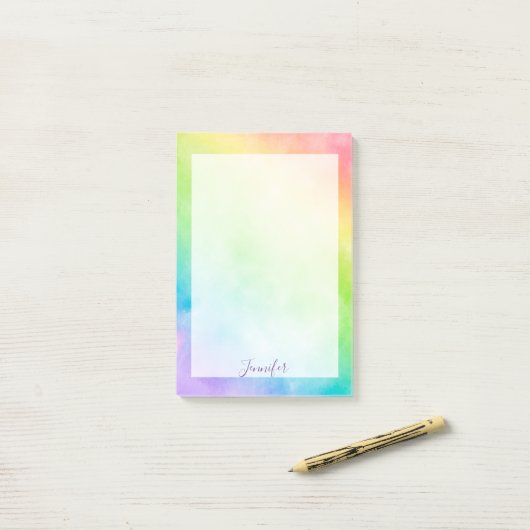 Roze paarse regenboog waterverf post-it® notes (Op bureau)