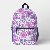 Roze & Paarse Retro bloemrijke groovy Monogram Bedrukte Rugzak (Voorkant)